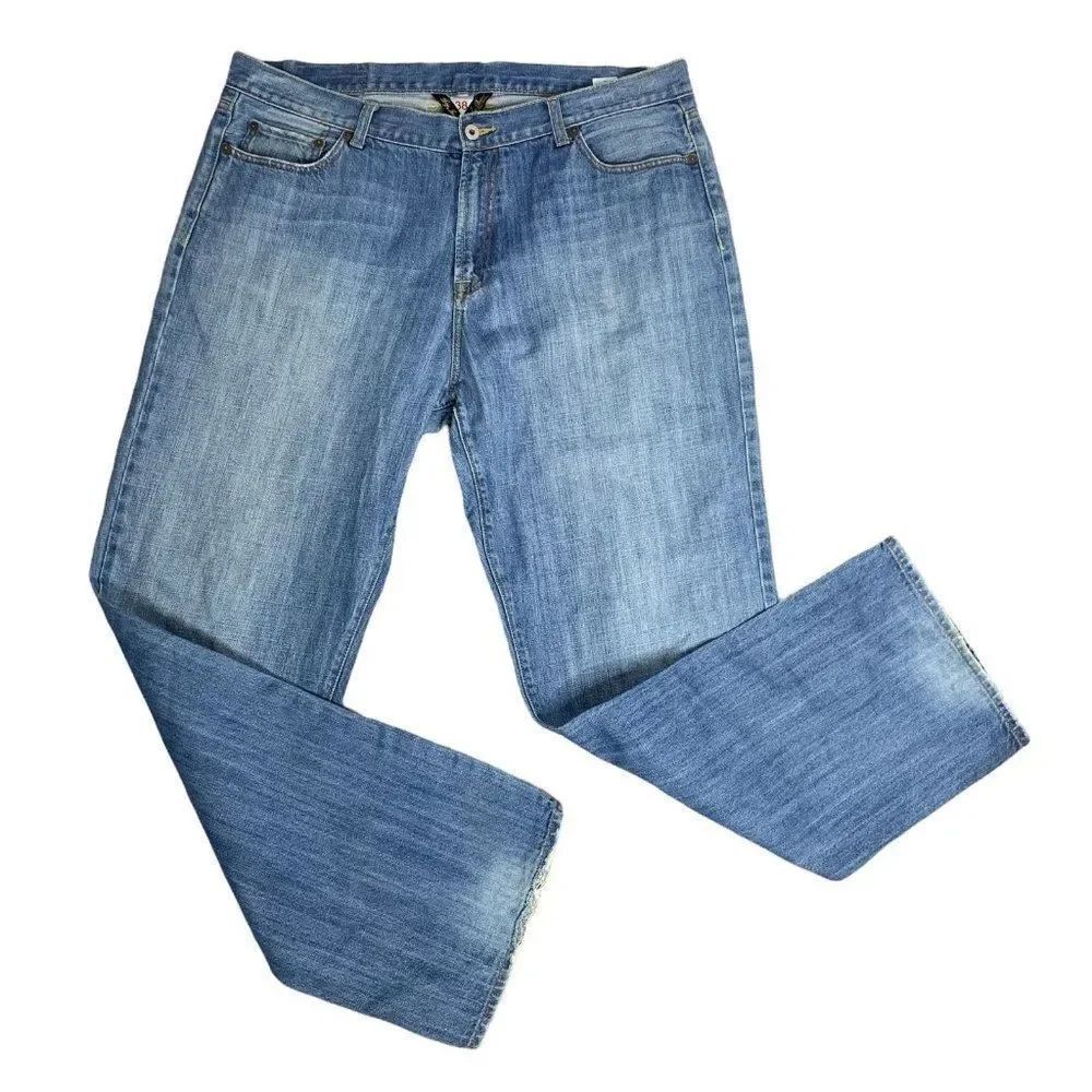 Lucky Brand Straight Leg Denim Jeans 38 Long Med Wash High Rise 5 Pocket Zip